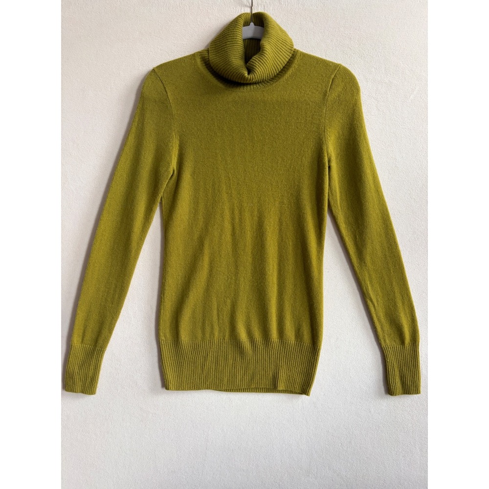 J.Crew 100% Cashmere Turtleneck Sweater Chartreuse Green Small Italian Yarn